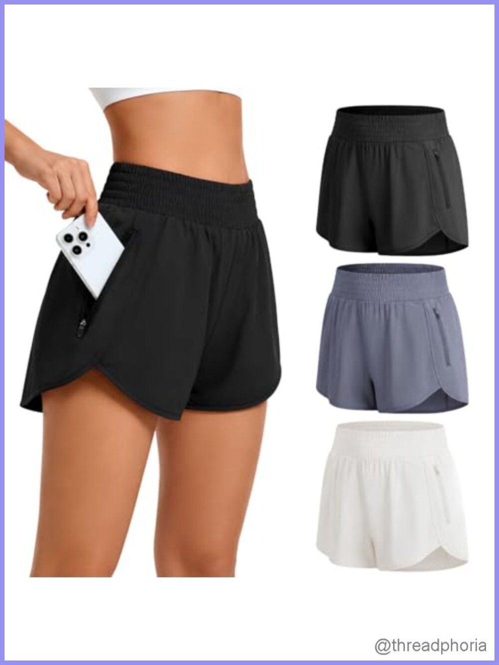 Women's High Waisted Running Shorts 3 Pack with Pockets Zipper Built-in Liner